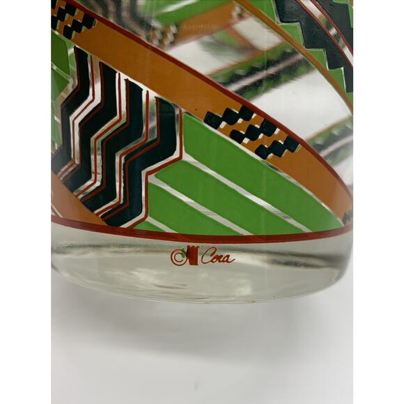 Vntg Mid Century Modern 4 Cira Cora Rocks Glasses Southwest Green Orange Aztec - Picture 2 of 6